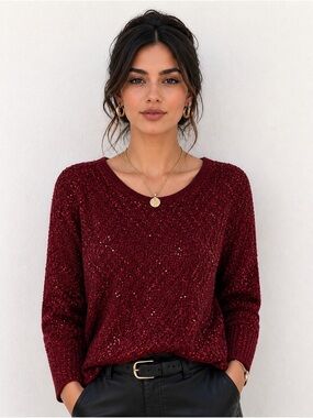 Fall Burgundy Sweater Crew Neck S